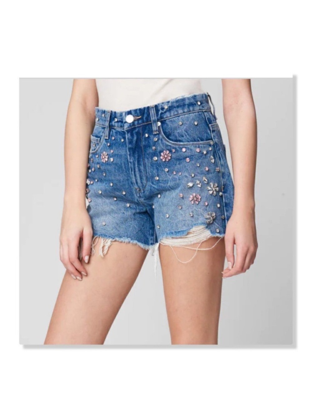 New Blank NYC Rhinestone Studded Floral Embellished Jean Shorts Size 26 - Picture 3 of 13